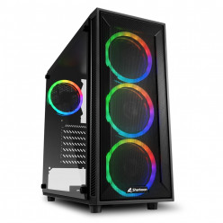 Sharkoon TG4M RGB ATX Case, with Side Panel of Tempered Glass, without PSU, Mesh Front Panel, Tool-free, Pre-Installed Fans: Front 3x120mm A-RGB Ring LED, Rear 1x120mm A-RGB Ring LED, ARGB Controller, 2x3.5-/4x2.5-, 2xUSB3.0, 1xHeadphones, 1xMic, Bottom&F